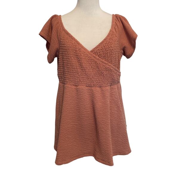 Torrid Ash Rose Textured Off Shoulder Top Womens Size 2X Faux Wrap Babydoll - Picture 2 of 11